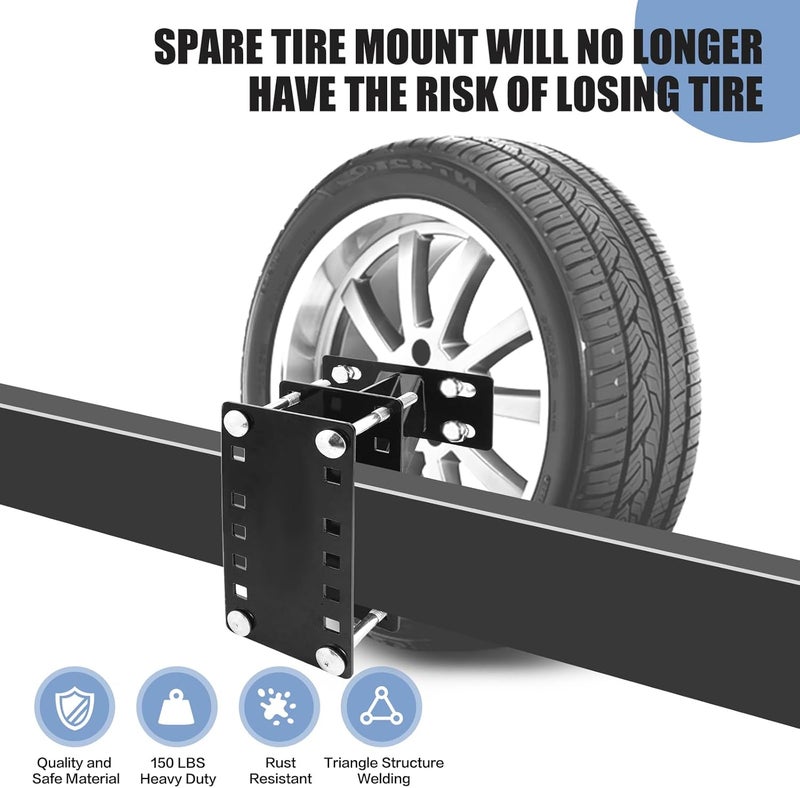 TNCZHYLX Spare Tire Mount, Universal Spare Tire Carrier Holder for Utility Trailer Boat, Fits 4 & 5 & 6 Lugs Trailer Wheels On 4", 4.5'', 4.75'', 5'' and 5.5'' Bolt Patterns (Black) - Image 2